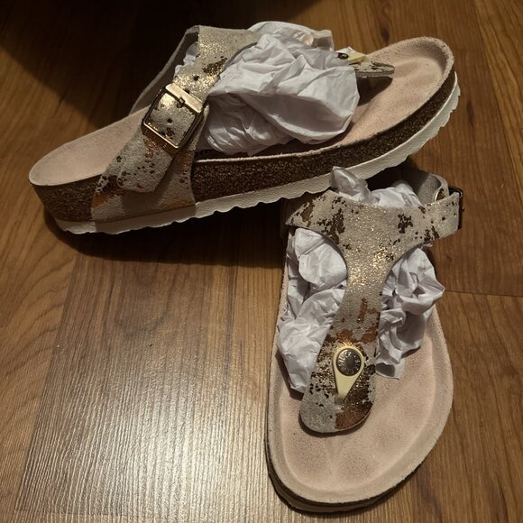 Birkenstock Gizeh Sandals Womens EU 38 US 7.5 Vintage Metallic Rose Copper Suede - Picture 2 of 14